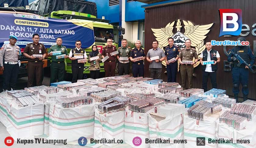 Bea Cukai Lampung Amankan 11,7 Juta Batang Rokok Ilegal Senilai Rp 17,5 Miliar