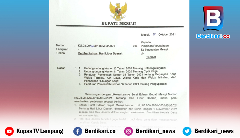 Pilkades Serentak Mesuji Ditetapkan Hari Libur Daerah