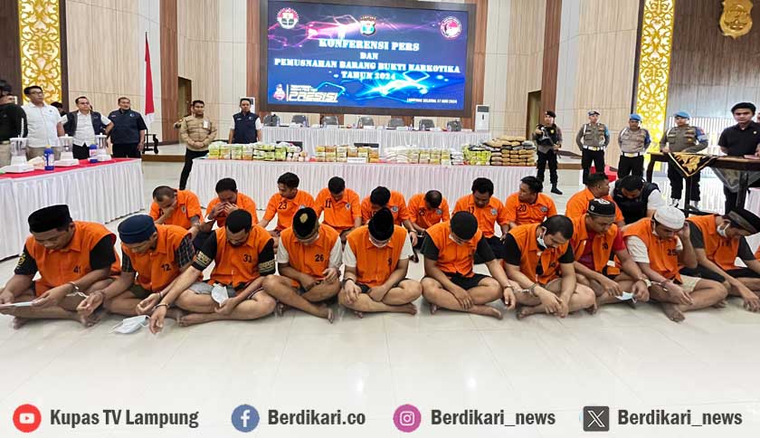Ratusan Kilo Narkoba Diamankan Polda Lampung dari 4 Jaringan Narkoba, Bernilai 220 Miliar Lebih