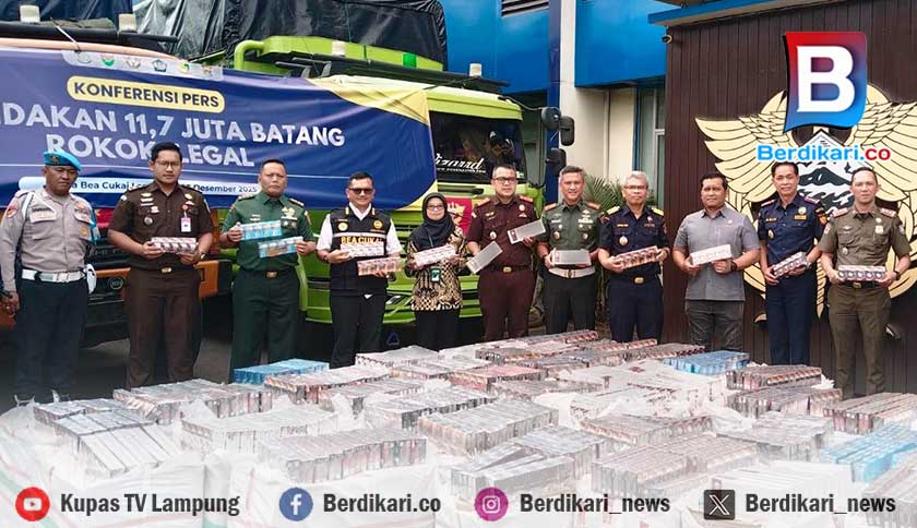 Bea Cukai Lampung Sita 11,7 Juta Batang Rokok Ilegal